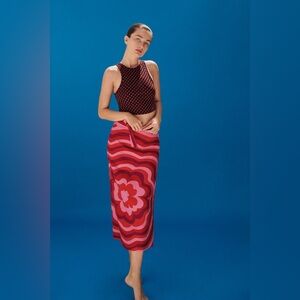 Zara Jacquard Geometric Pink and Red Racerback Crop Top Size Large